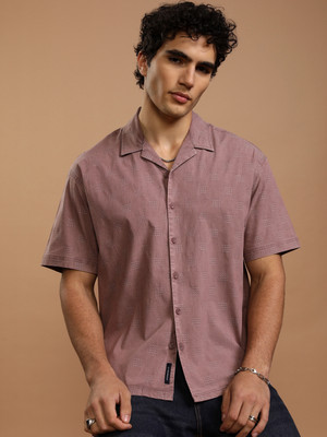 HIGHLANDER Men Printed Casual Maroon, Brown Shirt