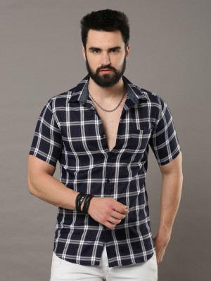 CAZZBA Men Checkered Casual Blue Shirt