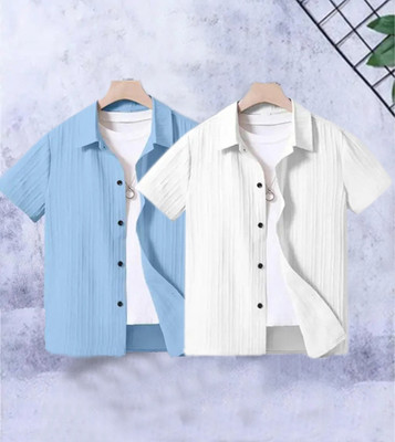 ShopGlobal Boys Striped Casual Blue, White Shirt