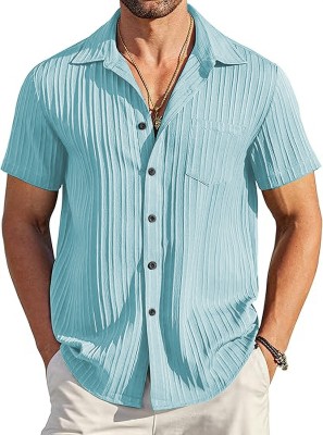 VeBNoR Men Solid Casual Light Blue Shirt