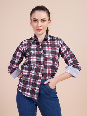 GLOBAL NOMAD Women Checkered Casual Blue Shirt