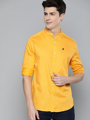 FUBAR Men Solid Casual Yellow Shirt