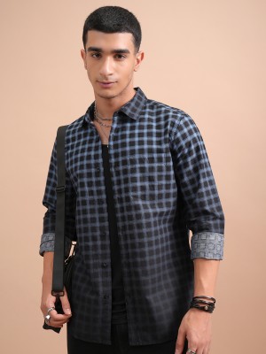 HIGHLANDER Men Checkered Casual Black, Light Blue Shirt