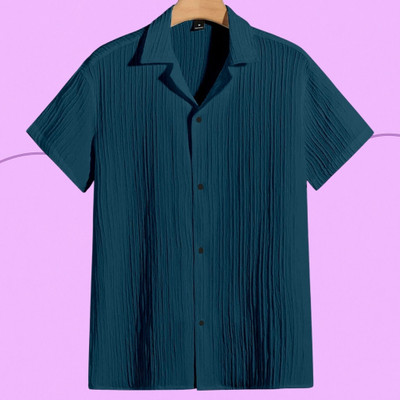 Look Trendy Men Self Design Casual Blue Shirt