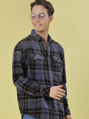 V-MART Men Checkered Casual Blue Shirt