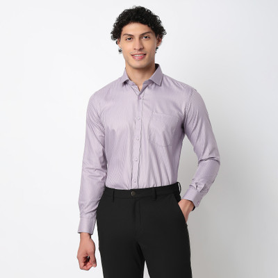 Mark & Albert Men Striped Formal Purple Shirt