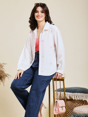 J TURRITOPSIS Women Solid Casual White Shirt