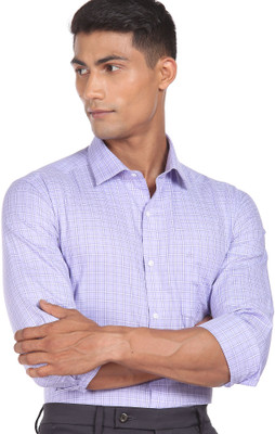 ARROW Men Checkered Formal Purple Shirt