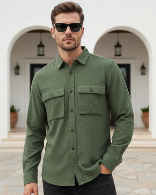 BEWAKOOF Men Self Design Casual Green Shirt