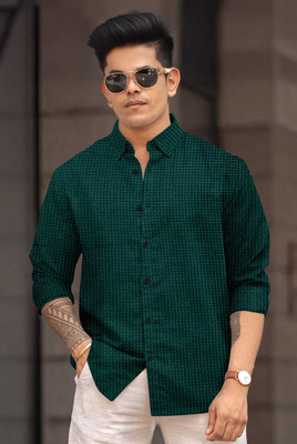 CFILORUX Men Solid Casual Green Shirt