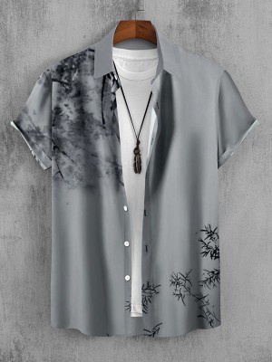 JEEMONJA Men Floral Print Casual Grey Shirt