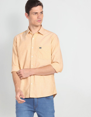 Arrow Sport Men Solid Casual Orange Shirt