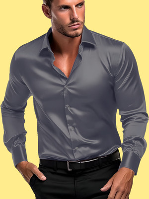 SOLSTICE Men Solid Formal Grey Shirt