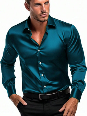 SOLSTICE Men Solid Formal Blue Shirt