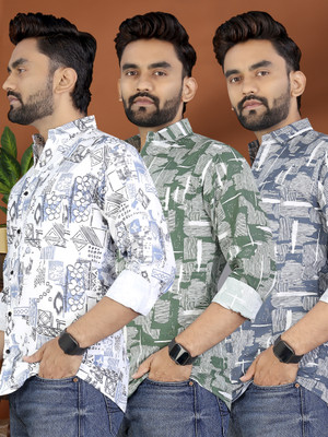 METRONAUT Men Printed Casual Multicolor Shirt(Pack of 3)