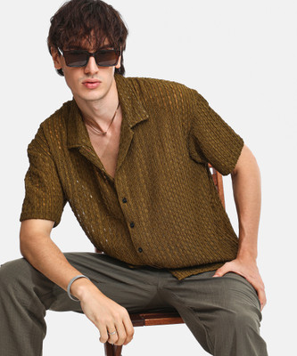 CAMPUS SUTRA Men Self Design Casual Green Shirt