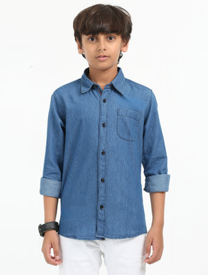 ROCKET SCIENCE Boys Washed Casual Blue Shirt