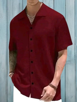 MUMIN Men Solid Casual Maroon Shirt
