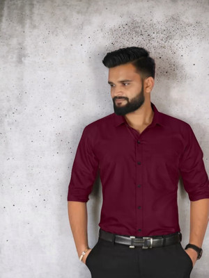 HENDRIX FASHION Men Solid Casual Maroon Shirt