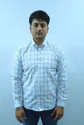 BMR Men Checkered Formal Blue, White Shirt