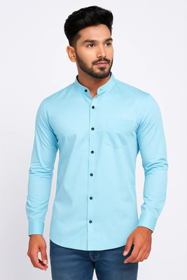 CROWNTAIL Men Solid Casual Light Blue Shirt