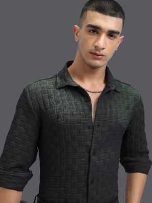 Solbiza Men Self Design Casual Black Shirt