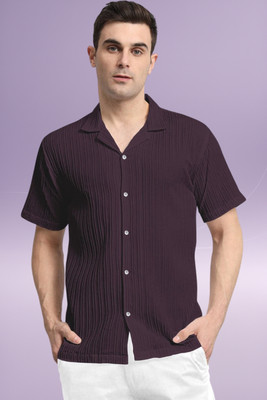 A Dearise Trend Men Self Design Casual Purple Shirt