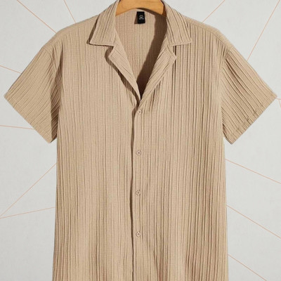 A DEEMOON TREND Men Self Design Casual Cream Shirt