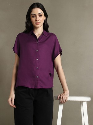 DL Woman Women Solid Casual Purple Shirt