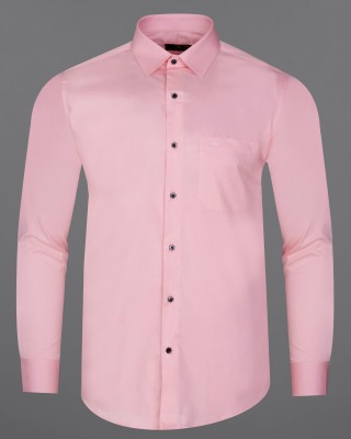 french crown Men Solid Formal Pink Shirt