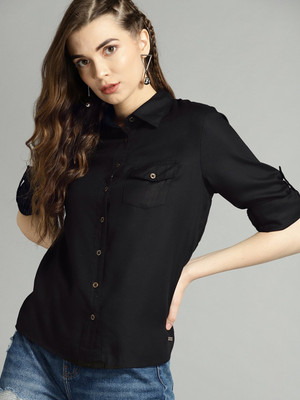 Roadster Women Solid Casual Black Shirt