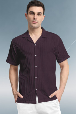 A DEEMOON TREND Men Self Design Casual Purple Shirt