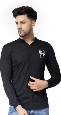 GEUM Men Solid Casual Black Shirt