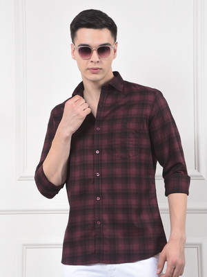 CRIMSOUNE CLUB Men Checkered Casual Maroon Shirt