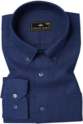 french crown Men Solid Casual Blue Shirt