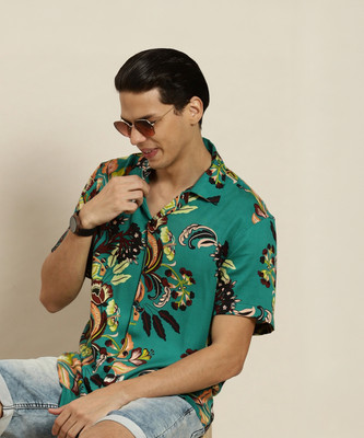 Hancock Men Printed Casual Green Shirt