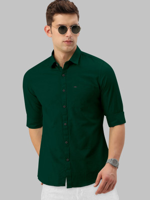 Growwax Men Solid Formal Dark Green Shirt