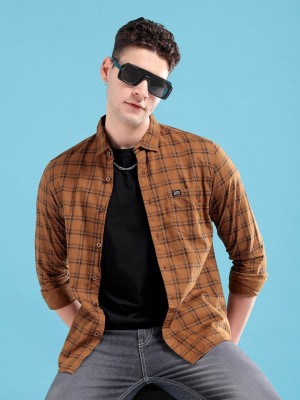 The Indian Garage Co. Men Checkered Casual Khaki Shirt