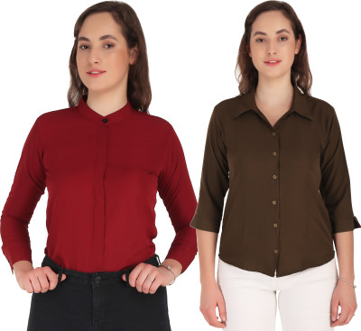 HEAVENS CREATIONS Women Solid Formal Brown, Red Shirt(Pack of 2)
