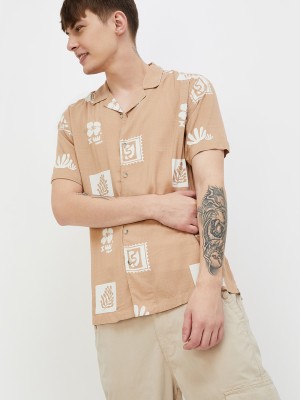 Fame Forever by Lifestyle Men Printed Casual Beige Shirt