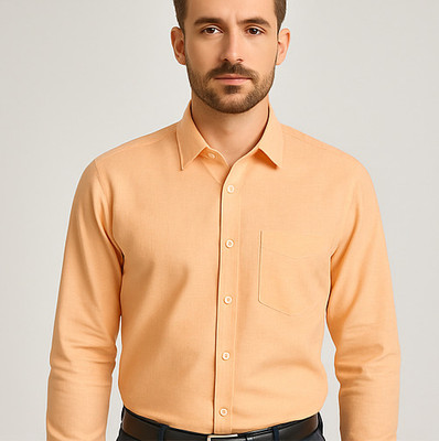 JAI GURUDEV Men Solid Formal Yellow Shirt