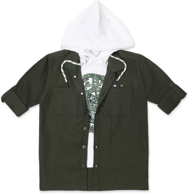 CAVIO Boys Solid Casual Green Shirt