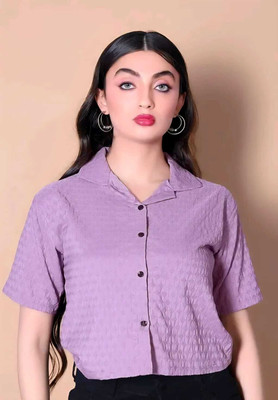 LookRange Women Solid Casual Purple Shirt
