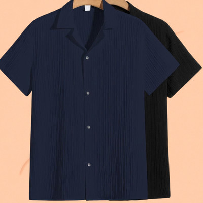 Jenil Fashion Men Self Design Casual Dark Blue, Black Shirt