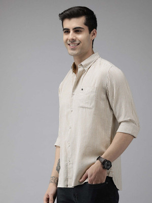 THE BEAR HOUSE Men Striped Casual Beige, White Shirt
