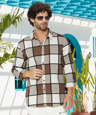 CAMPUS SUTRA Men Striped Casual Brown Shirt