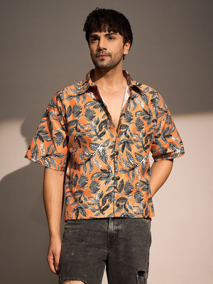 FUGAZEE Men Printed Casual Orange Shirt