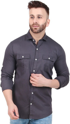 Masher Men Solid Casual Grey Shirt