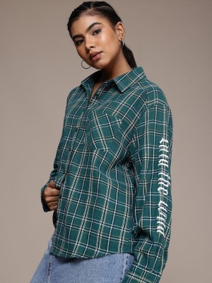 Roadster Women Checkered Casual Green Shirt