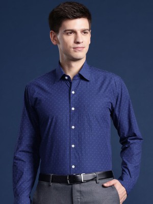 Hancock Men Self Design Formal Blue Shirt